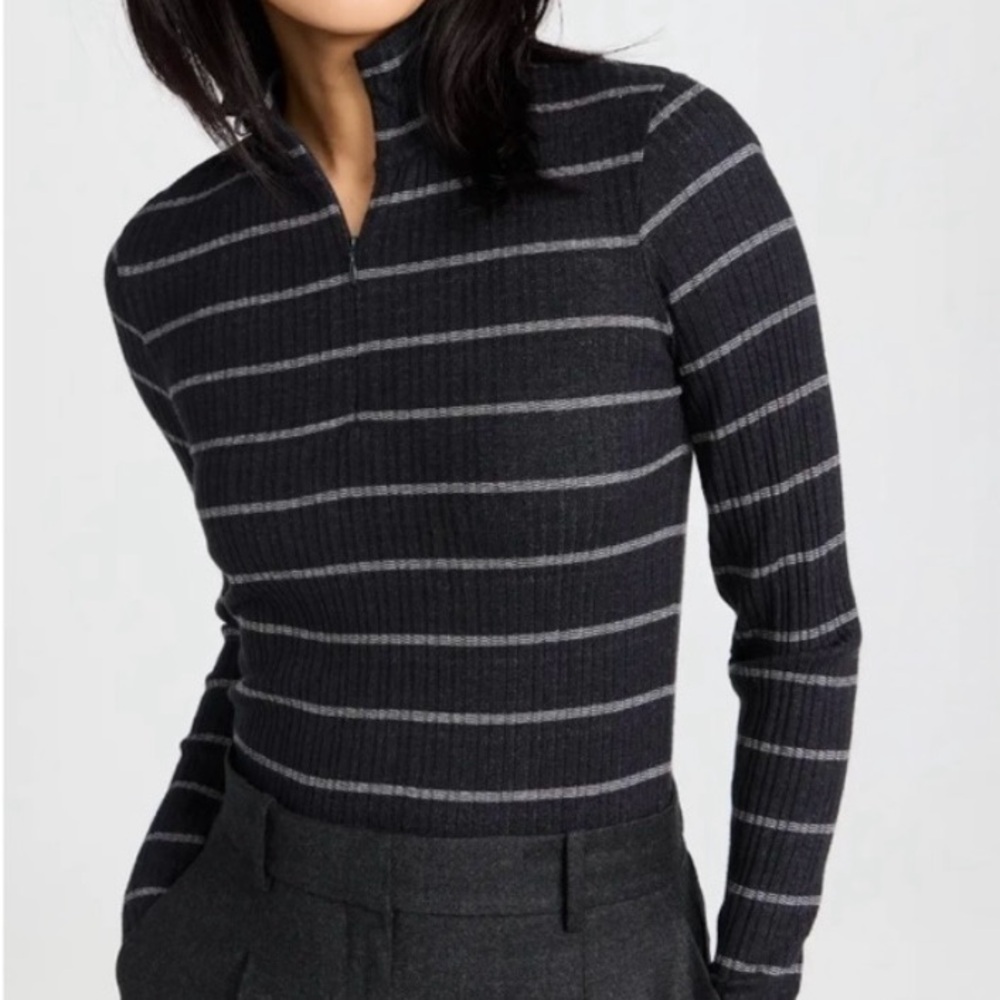 Vince Charcoal and White Striped quarter  Zip-Up
